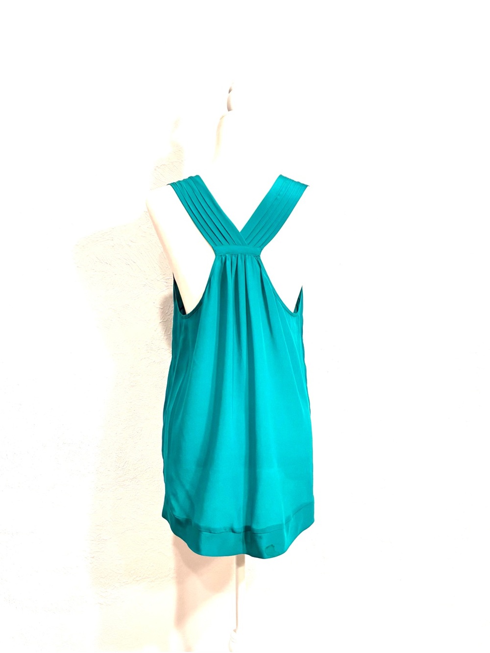 Women’s Teal V-Back Pleated Tank Tunic Top, Silk, Size L, by Silence+Noise